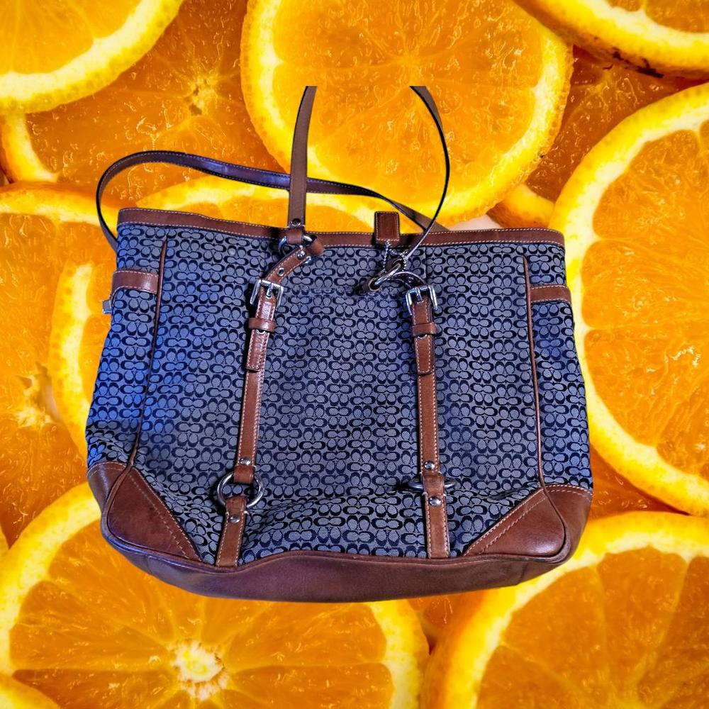 Coach Navy Signature Jacquard British Tan Trim Tote‎ F11527 - Picture 2 of 10